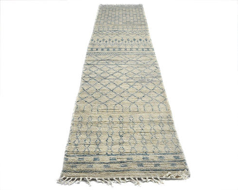 13 Feet Moroccan Beige Hand Woven Wool Runner Rug